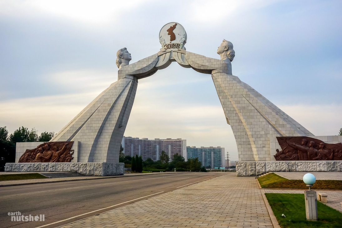 Arch of Reunification, the gateway to the city. I am facing north looking into Pyongyang.