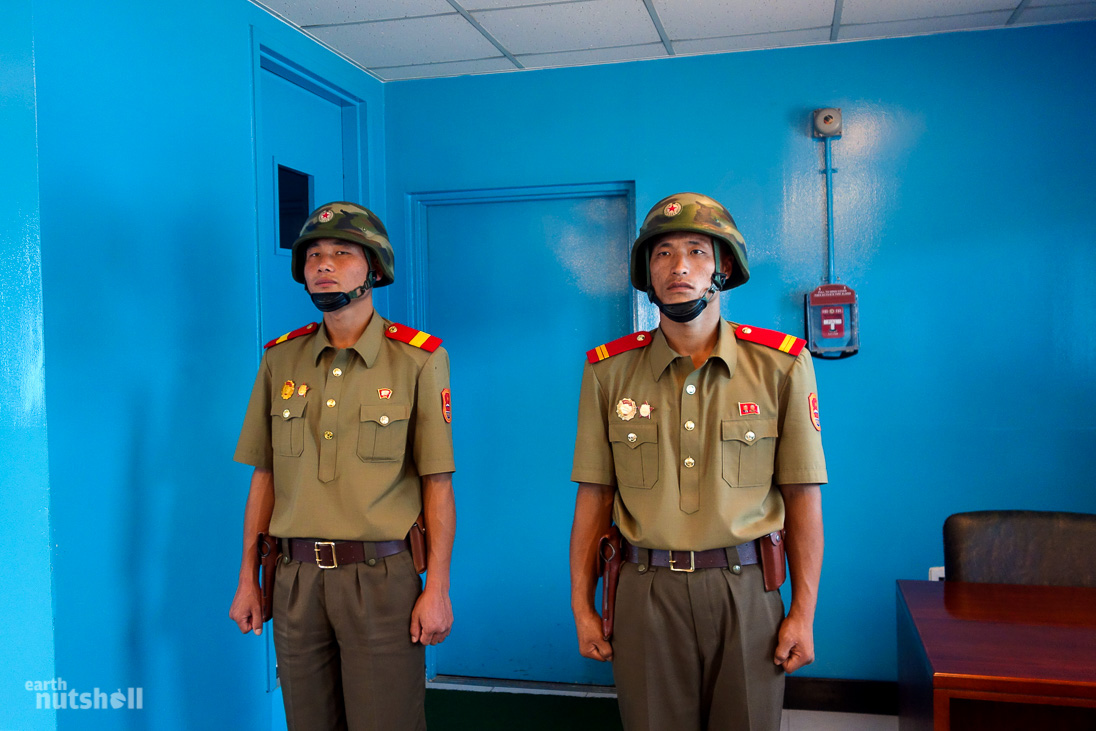 So close yet so far. A single door away from freedom. Even the exemplary KPA officers are quite thin in North Korea.